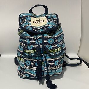 Hollister Navy and Light Blue Embroidered Women's Backpack